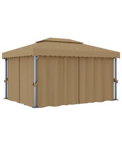Gazebo con Tende 4x3 cm Grigio Talpa in Alluminio