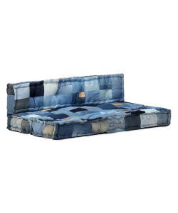 Set Cuscini per Divano in Pallet 2 pz Patchwork in Denim Blu