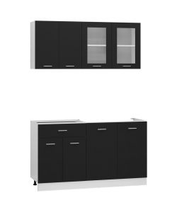 vidaXL Set Pensili da Cucina 4 pz in Truciolato Nero - Design Elegante e Funzionale