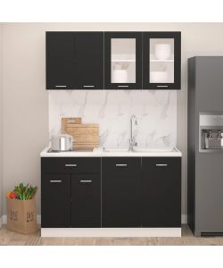 vidaXL Set Pensili da Cucina 4 pz in Truciolato Nero - Design Elegante e Funzionale