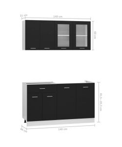 vidaXL Set Pensili da Cucina 4 pz in Truciolato Nero - Design Elegante e Funzionale