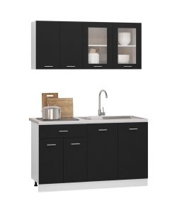 vidaXL Set Pensili da Cucina 4 pz in Truciolato Nero - Design Elegante e Funzionale