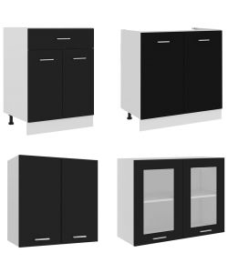 vidaXL Set Pensili da Cucina 4 pz in Truciolato Nero - Design Elegante e Funzionale
