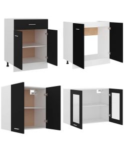 vidaXL Set Pensili da Cucina 4 pz in Truciolato Nero - Design Elegante e Funzionale