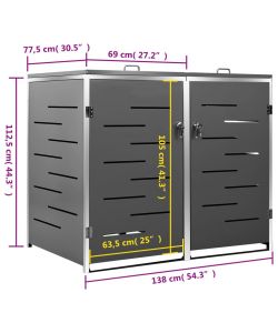 Copri Bidoni Pattumiera Doppia 138x77,5x112,5 cm Acciaio Inox