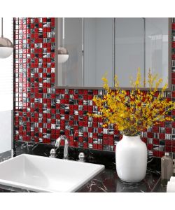 Piastrelle Mosaico 11 pz Nero e Rosso 30x30 cm in Vetro