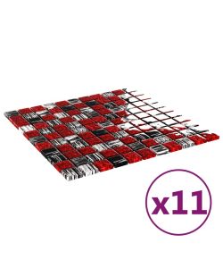 Piastrelle Mosaico 11 pz Nero e Rosso 30x30 cm in Vetro