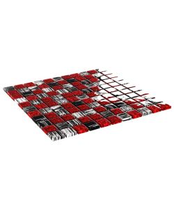 Piastrelle Mosaico 11 pz Nero e Rosso 30x30 cm in Vetro