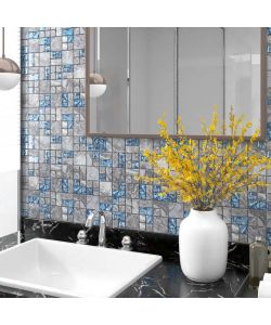 Piastrelle Mosaico 22 pz Grigio e Blu 30x30 cm in Vetro