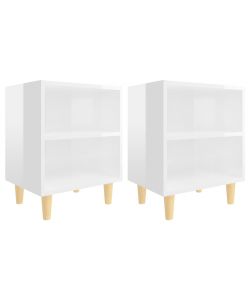 vidaXL Comodini in Legno Massello 2 pz Bianco Lucido 40x30x50 cm - Mobili da Letto Stile Scandinavo