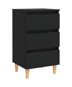 vidaXL Comodino Nero con Gambe in Legno Massello 40x35x69 cm - Chic e Funzionale