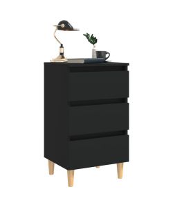vidaXL Comodino Nero con Gambe in Legno Massello 40x35x69 cm - Chic e Funzionale