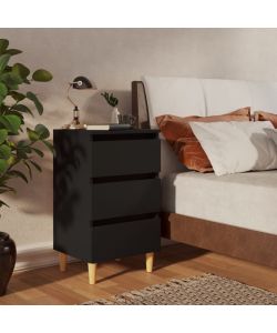 vidaXL Comodino Nero con Gambe in Legno Massello 40x35x69 cm - Chic e Funzionale