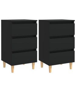 vidaXL Comodini Chic in Legno Massello 2 pz Neri 40x35x69 cm - Stile Scandinavo