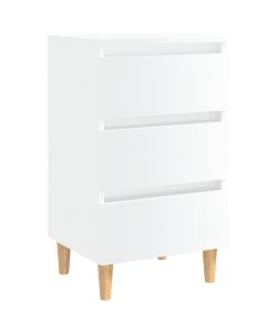 vidaXL Comodino Bianco Lucido con Gambe in Legno Massello 40x35x69 cm
