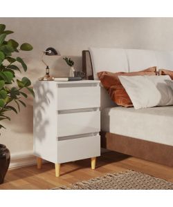 vidaXL Comodino Bianco Lucido con Gambe in Legno Massello 40x35x69 cm