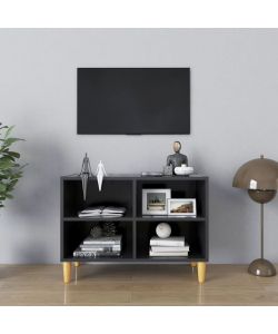 Mobile TV con Gambe in Legno Massello Grigio 69,5x30x50 cm