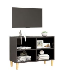 Mobile TV con Gambe in Legno Massello Grigio 69,5x30x50 cm