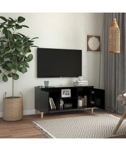 vidaXL Comodino Porta TV in Legno Massello Nero 103,5x30x50 cm - Elegante Mobile Scandivano con Ripiani e Scomparti