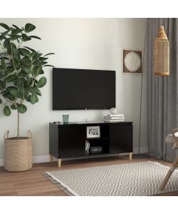 vidaXL Comodino Porta TV in Legno Massello Nero 103,5x30x50 cm - Elegante Mobile Scandivano con Ripiani e Scomparti