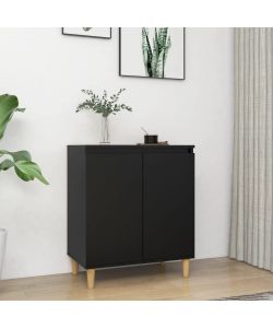 Credenza con Gambe in Legno Massello Nera 60x35x70cm Truciolato