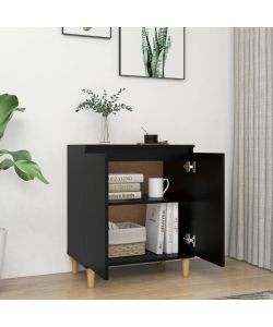 Credenza con Gambe in Legno Massello Nera 60x35x70cm Truciolato