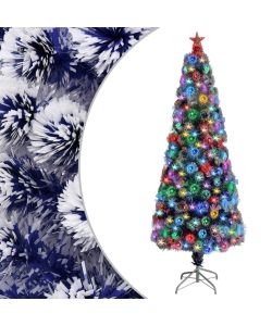 Albero Natale Artificiale LED Bianco e Blu 240 cm Fibra Ottica