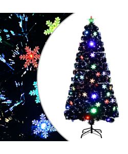 Albero Natale con Fiocchi di Neve a LED Nero 150cm Fibra Ottica