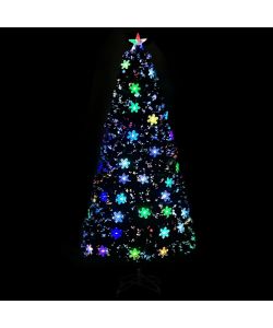 Albero Natale con Fiocchi di Neve a LED Nero 150cm Fibra Ottica