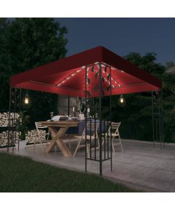 Gazebo con Stringa di Luci LED 3x3 m Rosso Vino