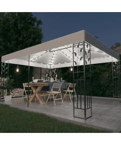 Gazebo con Tetto Doppio e Stringa di Luci LED 3x4 m Bianco