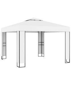 Gazebo con Tetto Doppio e Stringa di Luci LED 3x3 m Bianco