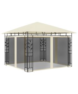 Gazebo con Zanzariera e Luci LED 3x3x2,73 m Crema