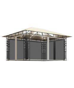 Gazebo con Zanzariera e Luci LED 4x3x2,73 m Crema