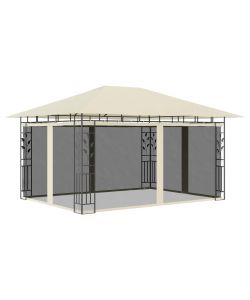 Gazebo con Zanzariera e Luci LED 4x3x2,73 m Crema