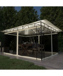 Gazebo con Zanzariera e Luci LED 4x3x2,73 m Crema