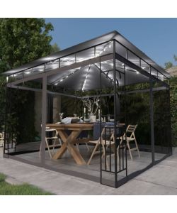 vidaXL Gazebo da Giardino con Zanzariera e Luci LED - Antracite - 3x3x2.73 m