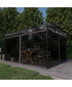 Gazebo con Zanzariera e Luci LED 4x3x2,73 m Antracite