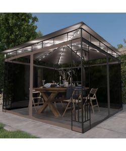 Gazebo con Zanzariera Luci LED 3x3x2,73 m Grigio Talpa