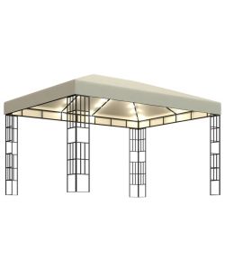 Gazebo con Stringa di Luci LED 3x4 m Crema