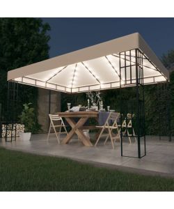 Gazebo con Stringa di Luci LED 3x4 m Crema