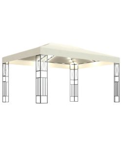 Gazebo con Stringa di Luci LED 3x4 m in Tessuto Crema