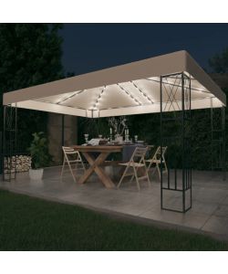 Gazebo con Stringa di Luci LED 3x4 m in Tessuto Crema