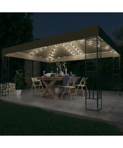Gazebo con Luci a Stringa LED 3x4 m in Tessuto Grigio Talpa