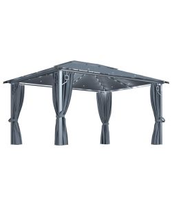 Gazebo con Tende e Luci LED 400x300 cm Antracite in Alluminio