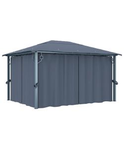 Gazebo con Tende e Luci LED 400x300 cm Antracite in Alluminio