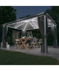 Gazebo con Tende e Luci LED 400x300 cm Antracite in Alluminio