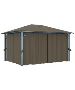 Gazebo con Tende e Luci LED 400x300 cm Grigio Talpa Alluminio