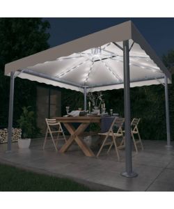Gazebo con Stringa di Luci LED 300x300 cm Crema in Alluminio