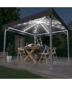 Gazebo con Stringa di Luci LED 300x300 cm Antracite Alluminio